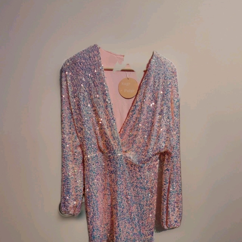 Sage + Paige Sequenced Pink Dress Size Large Homecoming Prom Formal NWT Boutique